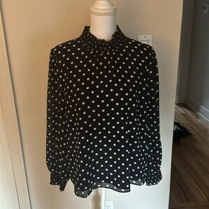Navy Blue and White POLKA DOT silk like blouse!!!